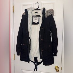 Hollister Women's Dark Utility Jacket with Faux Fur